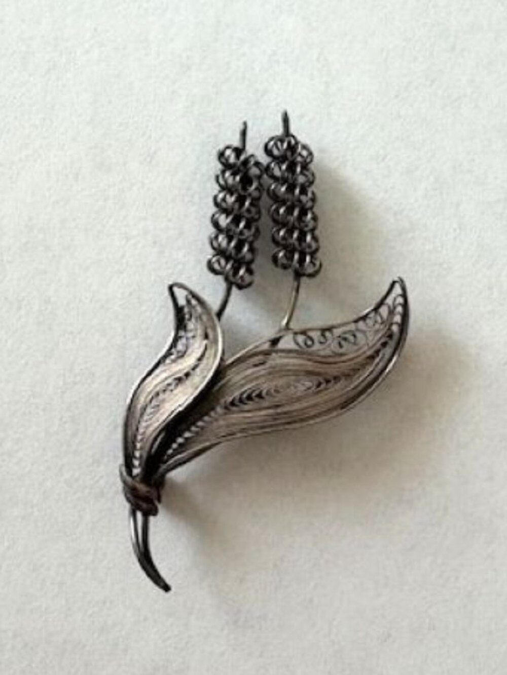 Vintage Sterling Silver Brooch with Rolling Clasp - Cattails (EB 925) 2" W